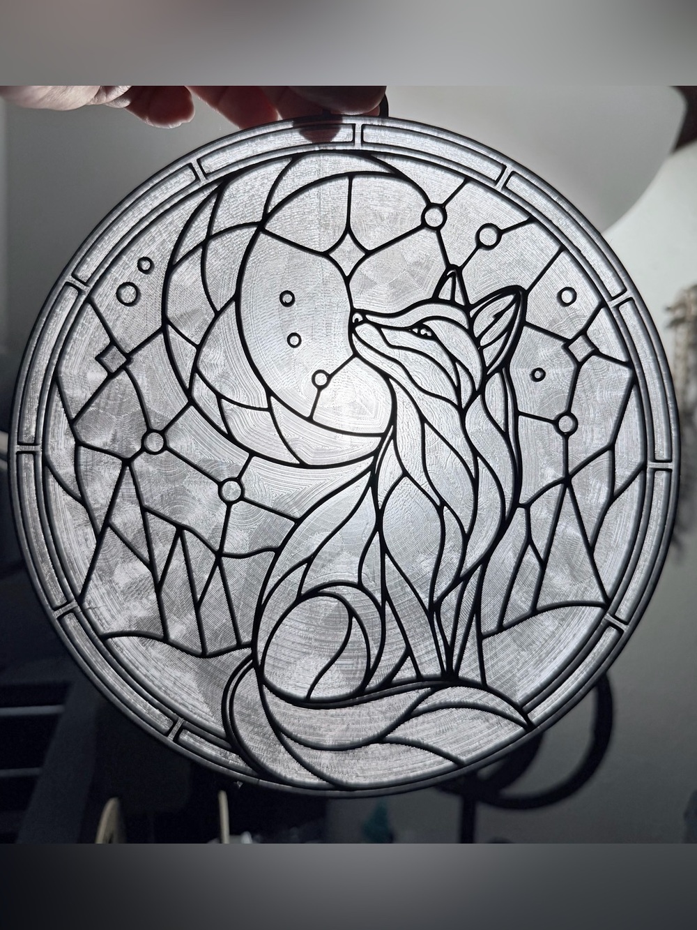 Moonlight Fox Suncatcher, Color Your Own Stained Window Decor Handmade
